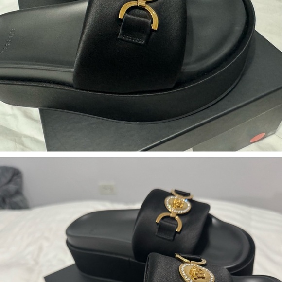 Versace Black and Gold Platform Slides with Luxurious Design - Picture 2 of 3